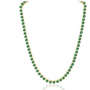 SAHIRA BEZEL TENNIS NECKLACE in EMERALD Gold Size 16”